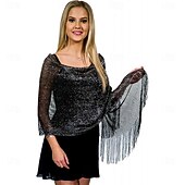 billige Sjal-Sjale Sjal til kvinner Glitter Glitrende Ermeløs Polyester Bryllup Wrap Med Dusk Til Bryllup Vår sommer