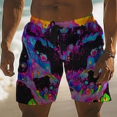 cheap Geometric Print-Men&#039;s Optical Illusion Multi Color Colorful Swim Trunks Swim Shorts Board Shorts Mid Waist Fashion Streetwear Designer Casual Daily Holiday Pocket Elastic Waist 3D Print Designer Clothing Apparel