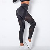 cheap Yoga Leggings &amp; Tights-Women&#039;s Yoga Pants Yoga Leggings Mesh Patchwork High Waist Yoga Gym Workout Pilates Tights Color Block Dark Grey Black Army Green Spandex Sports Activewear Stretchy Slim