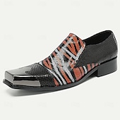 Χαμηλού Κόστους Δερμάτινα Loafers Premium-Δερμάτινα Loafers από Πατενταρισμένο Δέρμα με Ζωγραφιστό Σχέδιο Ζώου σε Κόκκινο και Μαύρο Χρυσή Μύτη και Τετράγωνη Μύτη Ιδανικά για Μοντέρνες Εκδηλώσεις και Πάρτι