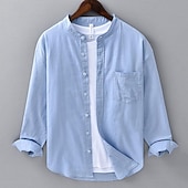 economico Casual da lavoro-Per uomo Camicia Camicia di lino Camicia con colletto cinese Camicia con colletto alla coreana Camicia casual Camicia di cotone Semplice Vacanza Camicia hawaiana Bianco Blu Beige Manica Lunga