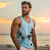 billiga Herrarnas Elite T-shirts och linnen-Herr Grafisk Conch Linne Undertröjor Ärmlös T-shirt 3D-tryck Rund hals Skjorta Mode Utomhus Ledigt Gata Ledigt Dagligen Ljusblå Vit Vår &amp; sommar Kläder S M L XL XXL 3XL