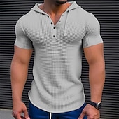 baratos Camiseta de malha waffle-Homens Camiseta de malha waffle T-shirt Manga Curta Com Capuz Verão Côr Sólida Diário Casual Botões Com Capuz Ao ar livre Rua Casual Verde Branco Caqui Top Tee para Homens