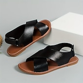 cheap Women&#039;s Flats-Women&#039;s Flat Sandals Boho Sandals Summer Beach Shoes Plus Size Cross Strap Sandals Casual Slingback Summer Sandals Black Brown