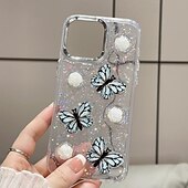 levne Pouzdra pro iPhone-telefon Carcasă Pro iPhone 16 iPhone 15 Pro Max Plus iPhone 14 13 12 Pro Max Plus Zadní kryt Průsvitný Bling Glitter Lesklé Nárazuvzdorné Motýl PC