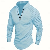 baratos camisetas básicas-Homens Camiseta T-shirt Manga Longa Quarter Zip Verão Côr Sólida Moda Designer Básico Zíper Ao ar livre Férias Trabalho Azul marinho Preto Branco Top Tee para Homens