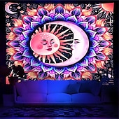 voordelige Blacklight wandtapijten-blacklight wandtapijt uv-reactief glow in the dark glow party neon zon maan mandala psychedelisch trippy mistig hangend wandtapijt muurschildering voor woonkamer slaapkamer