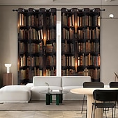 preiswerte Blackout -Vorhang-Vintage Bücherregal Verdunkelungsvorhänge Türisolierung Außenbalkon Rest Wohnzimmer Wohndekoration 2-teiliges Set mit 3D-Digitaldruck perforiert