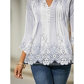 tanie koszulka w kwiaty-T-shirt damski podstawowy kwiatowy guziki nadruk rękaw 3/4 regularne topy okrągły dekolt casual wakacyjny różowa niebieska fioletowa zielona