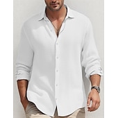 preiswerte Herrenhemd zum Knöpfen-Herren Hemd Sommerhemd Knopfhemd Lässiges Hemd Waffel-Shirt Schwarz Weiß Blau Kaki Langarm Glatt Kargen Täglich Urlaub Bekleidung Modisch Brautkleider schlicht Komfortabel