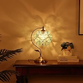 cheap Bedside Lamp-Sakura Tiffany Style Stained Glass Desk Lamp with Petal Lampshade Retro Pure Brass Base Switch Plug Decorative Desk Lamp AC100-240V Suitable for Study Bedroom Restaurant Coffee Table