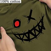 お買い得  メンズグラフィックTシャツ-男性用 笑顔 Tシャツ ティートップ コットン１００％ 半袖 グラフィック シャツ アーミーグリーン 快適なTシャツ ストリート ファッションデザイナーの衣類