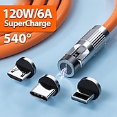 billiga Mobiltelefon kablar-passagerarkabel roterande magnetisk kabel 540 grader snabbladdning silikon typ trippel hand magnetisk kabel laddningskabel