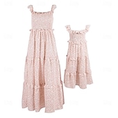 cheap Casual Dresses-Mommy and Me Dresses Graphic Home Pink Sleeveless Knee-length Mommy And Me Outfits Daily Matching Outfits