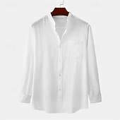 economico Casual da lavoro-Per uomo Camicia Camicia di lino Camicia in cotone e lino Camicia con colletto cinese Camicia con colletto alla coreana Camicia casual Semplice Vacanza Camicia hawaiana Bianco Blu marino Cachi Azzurro