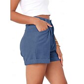 abordables Pantalones cortos bermudas-Women's Bermuda shorts Waffle Chinos Shorts Vacation Fashion Streetwear Short High Waist Plain Pocket Comfy Comfort Soft Micro-elastic Daily Outdoor Street Blue Navy White Gray Summer Spring Regular