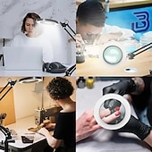 cheap Reading Lights-10X Magnifying Glass with Light Hands Free, 2-in-1 Stepless Dimmable LED Magnifying Desk Lamp with Stand, Craft Light Lamp with 3 Color Modes for Close Work Reading Repair Crafts