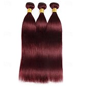 abordables 3 paquets extensions cheveux humains-vin rouge # 99j remy cheveux humains tisser 12-30 pouces de long soyeux droite non transformés vierges brésiliens extensions de trame de cheveux pour les femmes 3pcs