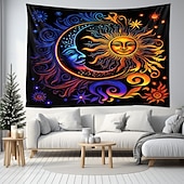 voordelige Blacklight wandtapijten-blacklight wandtapijt uv-reactief glow in the dark glow party neon zon maan mandala psychedelisch trippy mistig hangend wandtapijt muurschildering voor woonkamer slaapkamer