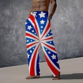 billiga Casual byxor med tryck för män-Herr Hawaiisk Semester Ledigt Flagga Amerikanska flaggan Långbyxor Byxor 3D-tryck Ficka Byxor med raka ben Medium Midja Fest / Kväll Vardag Semester Sommar Vår Blå Slapp form Oelastisk