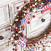 cheap Accessories-Independence Day Flag Wreath Red White Blue American Flag Berry Wreath Independence Day Door Hanging