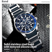 halpa Kvartsikellot-Miesten kvartsikello ulkoilu urheilu muoti rento hehkuva kalenteri kronografi vedenpitävä teräksinen silikonigeeliko