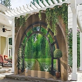 olcso Vízálló függönyök-vízálló kültéri függöny magánélet, elcsúsztatható teraszfüggöny függöny, pergola függöny átvezető 3d erdei táj pavilonhoz, erkély, veranda, parti, 1 panel