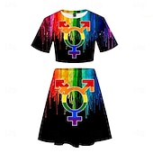 olcso Női jelmezek-Szivárvány Halloween Szoknya Felszerelések Póló LMBT LMBTQ Farsangi jelmez Szerepjáték Felnőttek Női Álarcos mulatság Pride Parade Büszkeség hónapja Egyszerű Halloween jelmezek Kiöltözik