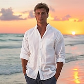preiswerte Herren Elite Hemden-100% Leinen Herren Hemd Leinenhemd Strandhemd Knopfhemd Weiß Langarm Einfach Revers Frühling &amp; Herbst Urlaub Täglich Bekleidung