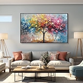 preiswerte Baumölgemälde-bunte Bäume Ölgemälde auf Leinwand große handgemalte Wandkunst abstrakte Wald Ölgemälde Wandkunst Landschaft Ölgemälde moderne Blumen Baum Gemälde für Wohnzimmer Wohnkultur Geschenk