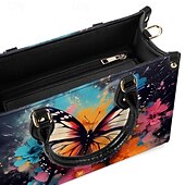 billiga Hand- och toteväskor-Dam Handväska Crossbody-väska Axelväska Boston väska PU läder Handla Dagligen Helgdag Tryck Stor kapacitet Multi Carry Fjäril Blommor Ljusröd Blå