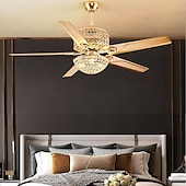 economico Ventilatore da soffitto con luci-ventilatore a soffitto a led luce cristallo oro luce di lusso 3 colori-luce acrilico moderno stile nordico camera da letto sala da pranzo 110-240v
