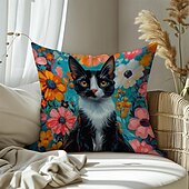 Недорогие звериный стиль-Декоративные подушки с цветком и котом, 4 шт., мягкие квадратные наволочки, наволочки для спальни, гостиной, дивана, кресла