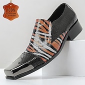 Χαμηλού Κόστους Δερμάτινα Loafers Premium-Δερμάτινα Loafers από Πατενταρισμένο Δέρμα με Ζωγραφιστό Σχέδιο Ζώου σε Κόκκινο και Μαύρο Χρυσή Μύτη και Τετράγωνη Μύτη Ιδανικά για Μοντέρνες Εκδηλώσεις και Πάρτι