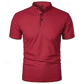 cheap Sports-Men&#039;s Golf Shirt Golf Polo Work Casual Stand Collar Short Sleeve Basic Modern Color Block Patchwork Button Spring &amp; Summer Regular Fit Wine Pink Navy Blue Green Golf Shirt