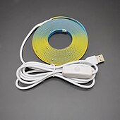 abordables Bandes lumineuses cob-Bande lumineuse LED COB USB 5 V étanche, bande lumineuse LED souple et flexible à haute brillance avec interrupteur USB 3,28 à 16 pieds (1-5 m) 480 LED/mètre, bande lumineuse de sécurité auto-adhésive