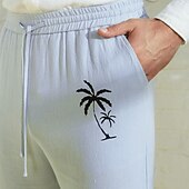 お買い得  メンズエリートパンツ-リネン 40% 男性用 リネンパンツ ズボン サマーパンツ ビーチパンツ ドローストリング 弾性ウエスト まっすぐな足 ココナッツの木 高通気性 全長 バケーション ビーチ ファッション カジュアル ブルー ブラウン