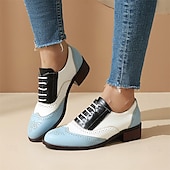 preiswerte Damenhausschuhe und -halbschuhe-Damen Halbschuhe Retro Bullock Schuhe Täglich Farbblock Schnürsenkel Blockabsatz Runde Zehe Vintage Brautkleider schlicht Wanderschuhe PU Schnürsenkel Schwarzes Gold Schwarz / weiss Rosa