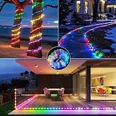 baratos Luzes solares de corda-luzes de corda solares ao ar livre à prova d&#039;água 164 pés 500led luzes de tubo com 2400mah tipo c temporizador de carregamento 8 modos reguláveis cintilação luz de corda de fada para jardim quintal