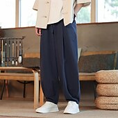 preiswerte Heim-Herren Leinenhose Sommerhosen Freizeithose Tasche Einfarbig Sport In voller Länge Casual Täglich Brautkleider schlicht Lockere Passform Schwarz Dunkel Blau Niedrige Taillenlinie Mikro-elastisch