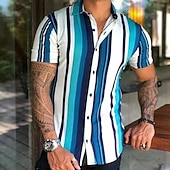 Men's Shirt Summer Shirt Casual Shirt Beach Shirt Button Up Shirt Striped Shirts Blue Orange Short Sleeve Stripes Turndown Vacation Hawaiian Clothing Apparel Polyester Fashion Casual Comfortable4