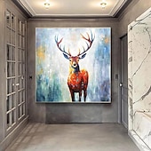 cheap Oil Paintings-Handmade Abstract Deer Oil Painting on Canvas Textured Wall Art Animal Painting Textured Deer Painting Abstract Wall Art Textured Bird parrots oil painting for Wall Decor Gift