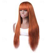 economico Parrucche di capelli veri senza cuffia-ginger# parrucca di capelli umani parrucca con meccanismo completo parrucca arancione liscia per donne nere