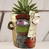 abordables Estatuas-Maceta abstracta brutalista con cara de belleza, colorida maceta con cabeza de resina con asas para facilitar el movimiento, decoración artística única para plantas de interior/exterior, regalo perfecto para los amantes del arte y las plantas.