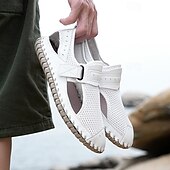 cheap Outdoor Sandals-Men&#039;s Breathable Mesh Leather Sandals – Casual Hook and Loop Outdoor Fisherman Shoes for Summer Walking and Beach Travel