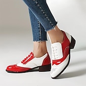 preiswerte Damenhausschuhe und -halbschuhe-Damen Halbschuhe Retro Bullock Schuhe Täglich Farbblock Schnürsenkel Blockabsatz Runde Zehe Vintage Brautkleider schlicht Wanderschuhe PU Schnürsenkel Schwarzes Gold Schwarz / weiss Rosa