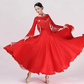 abordables Tenues de danse de salon-Danse de Salon Robe Gland Fantaisie Cristaux / Stras Femme Utilisation Soirée manche longue Spandex Organza