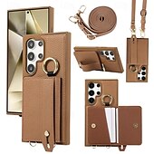 baratos Capa Samsung-telefone Capinha Para Samsung Galaxy S24 Ultra Plus S23 Ultra Plus S22 Plus Ultra S25 Ultra Capa traseira Com Suporte com pulseira Slot para cartão Retro TPU Metal Couro PU