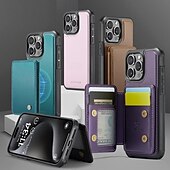 Недорогие Чехлы для iPhone-телефон Кейс для Назначение айфон 16 Айфон 15 Про Макс Плюс iPhone 14 13 12 11 Pro Max Plus Кейс на заднюю панель со стендом Съемный Магнитный Ретро ТПУ ПК Кожа PU