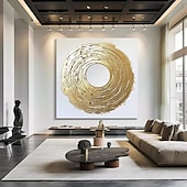 cheap Abstract Paintings-Hand Painted Modern Canvas Circle Gold Foil Abstract Pattern Nordic Abstract Wall Art Home Decor Module Living Room Nordic Home Decor Painting Home Decor Stretched Frame Ready To Hang Or No Frame